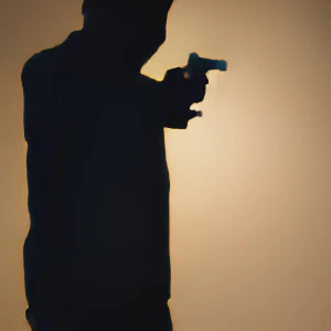 AI-generated image of a silhouette of a person holding a pistol.