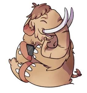 Picture of a cartoon elephant (the Mastodon mascot) sitting with a smartphone in its hands and smiling.