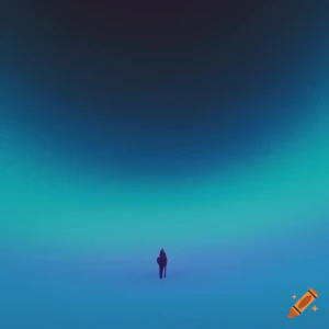 An AI-generated image of an empty blue void with the silhouette of what appears to be a person standing before it.